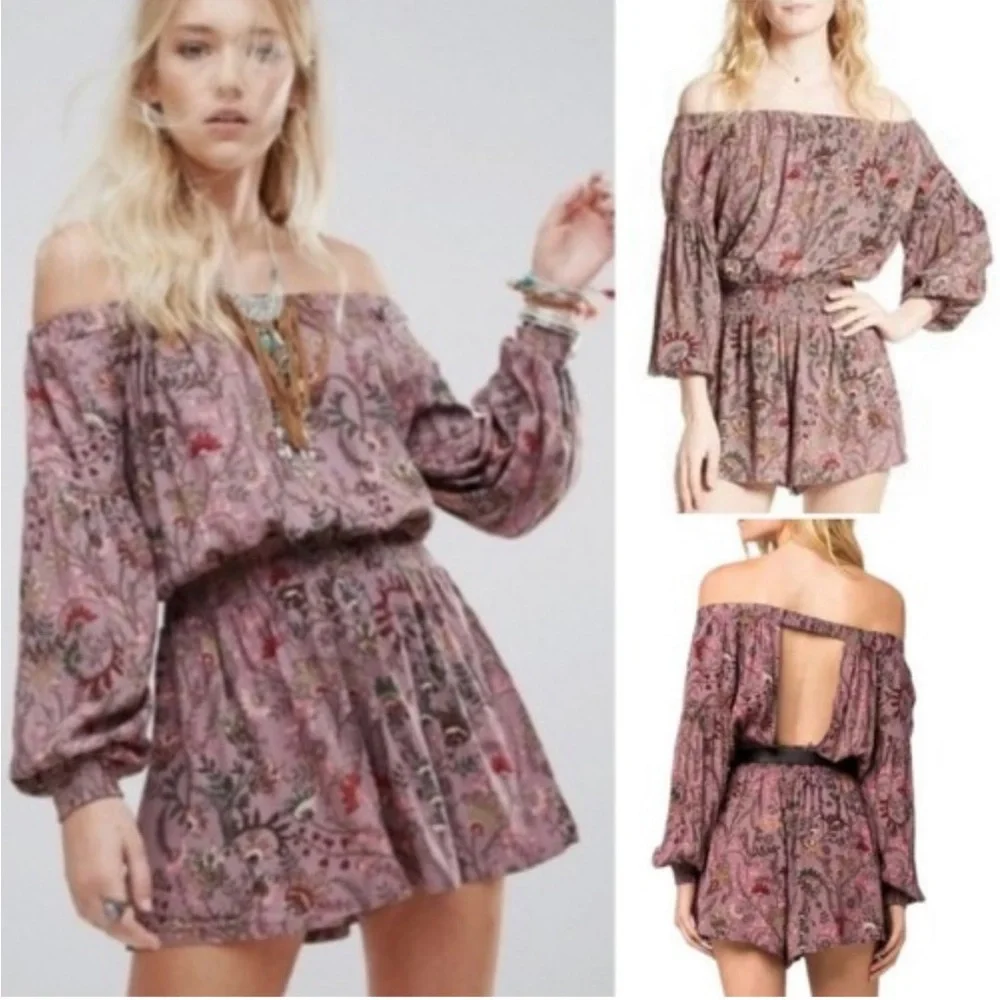 Free People Pink and Purple Floral Boho Romper - Picture 1 of 6